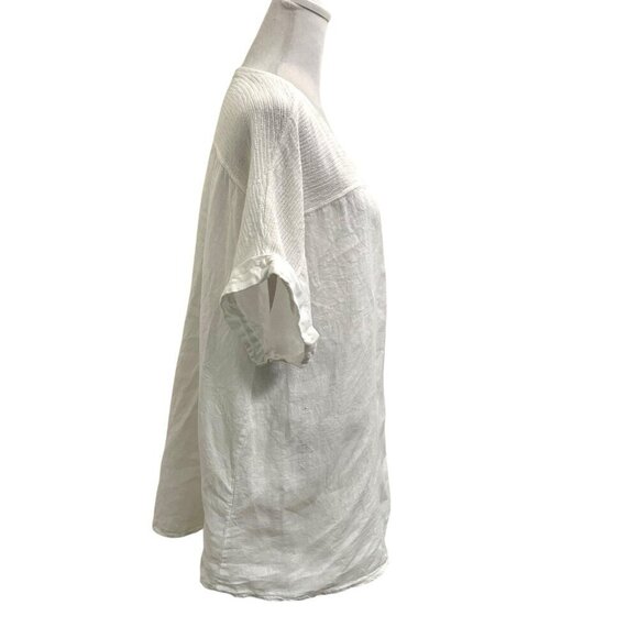 Lungo L’arno 100% Linen Tunic Short Sleeve Top White Blouse size 2X - Picture 4 of 7